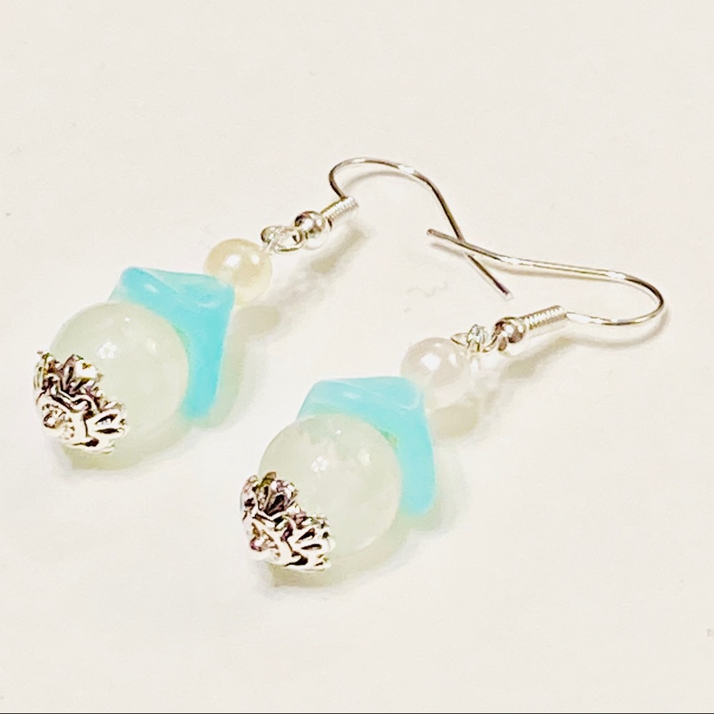 Aqua Petals & Vanilla Ice Agate Earrings